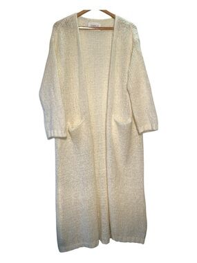 Simple Ivory Longline Open-Front Knit Duster Cardigan